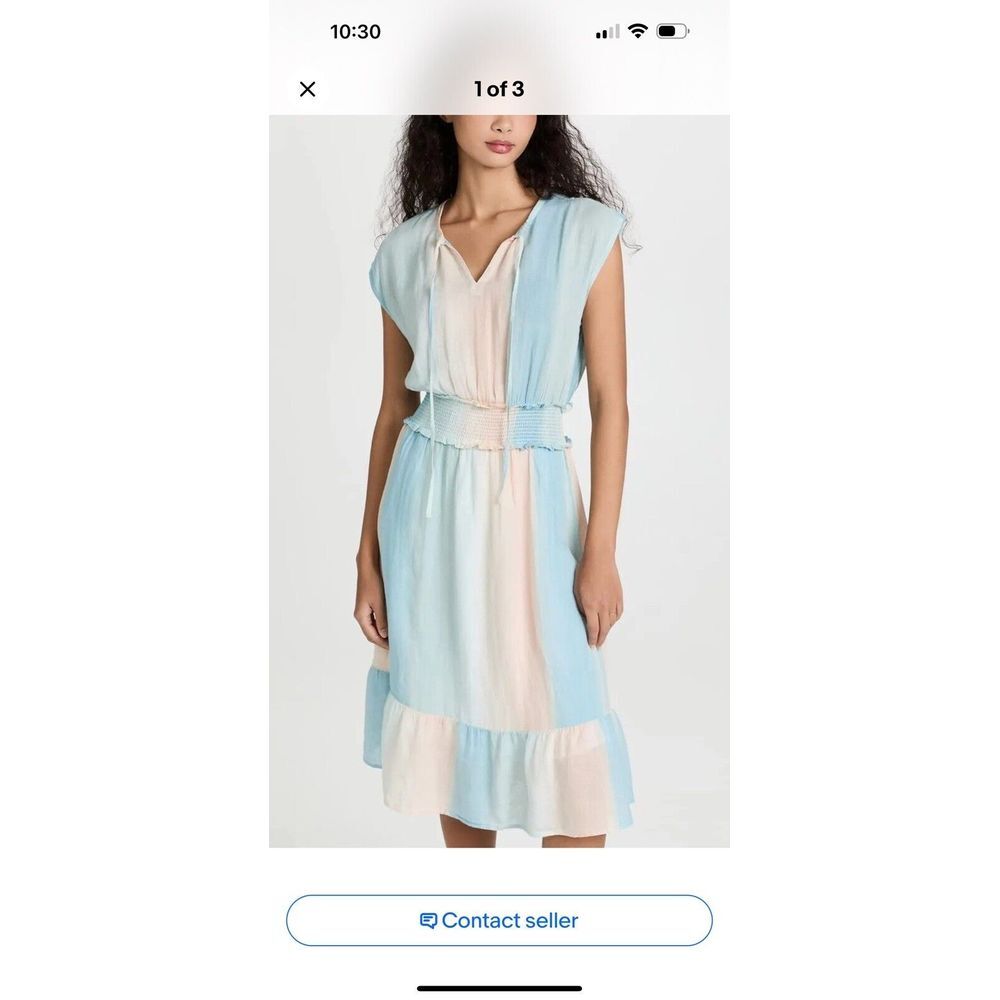 NEW RAILS ASHLYN DRESS MIDI GAUZE SMOCKED LINEN BLEND SUNSET GRADIENT SIZE XS‎